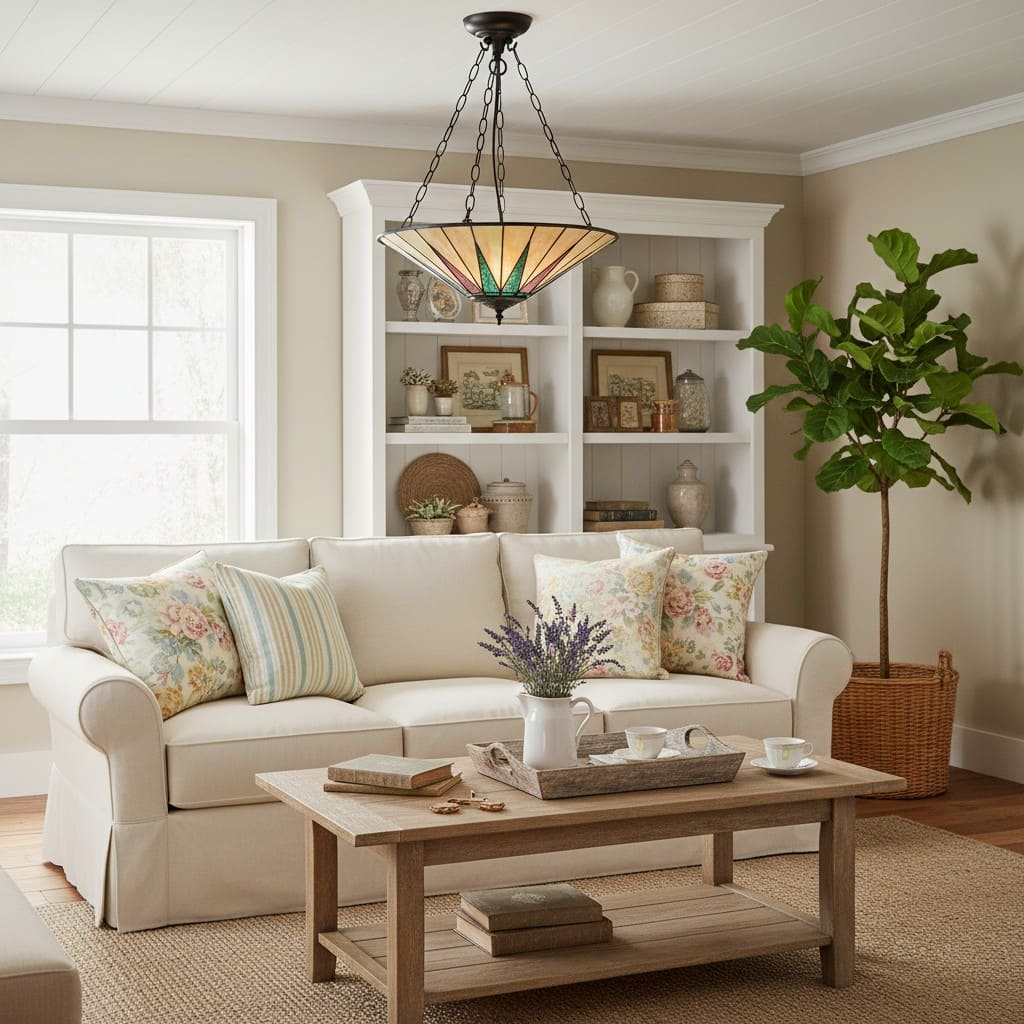 TF Dark Star Tiffany Ceiling Lamp – Stained Glass Star Design for Dining or Hall