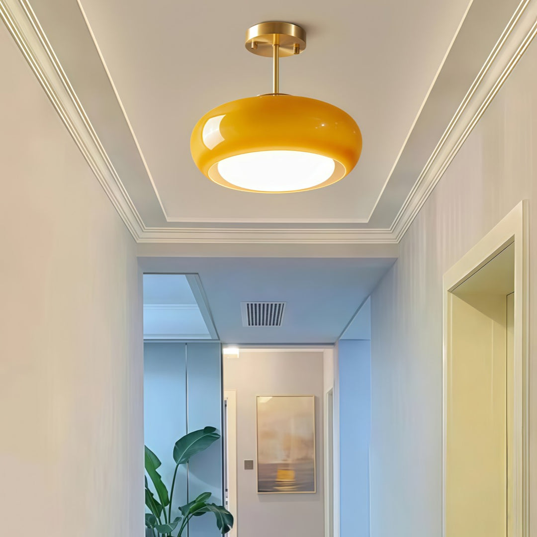 Retro Brass Bauhaus Glass Disc Ceiling Lamp