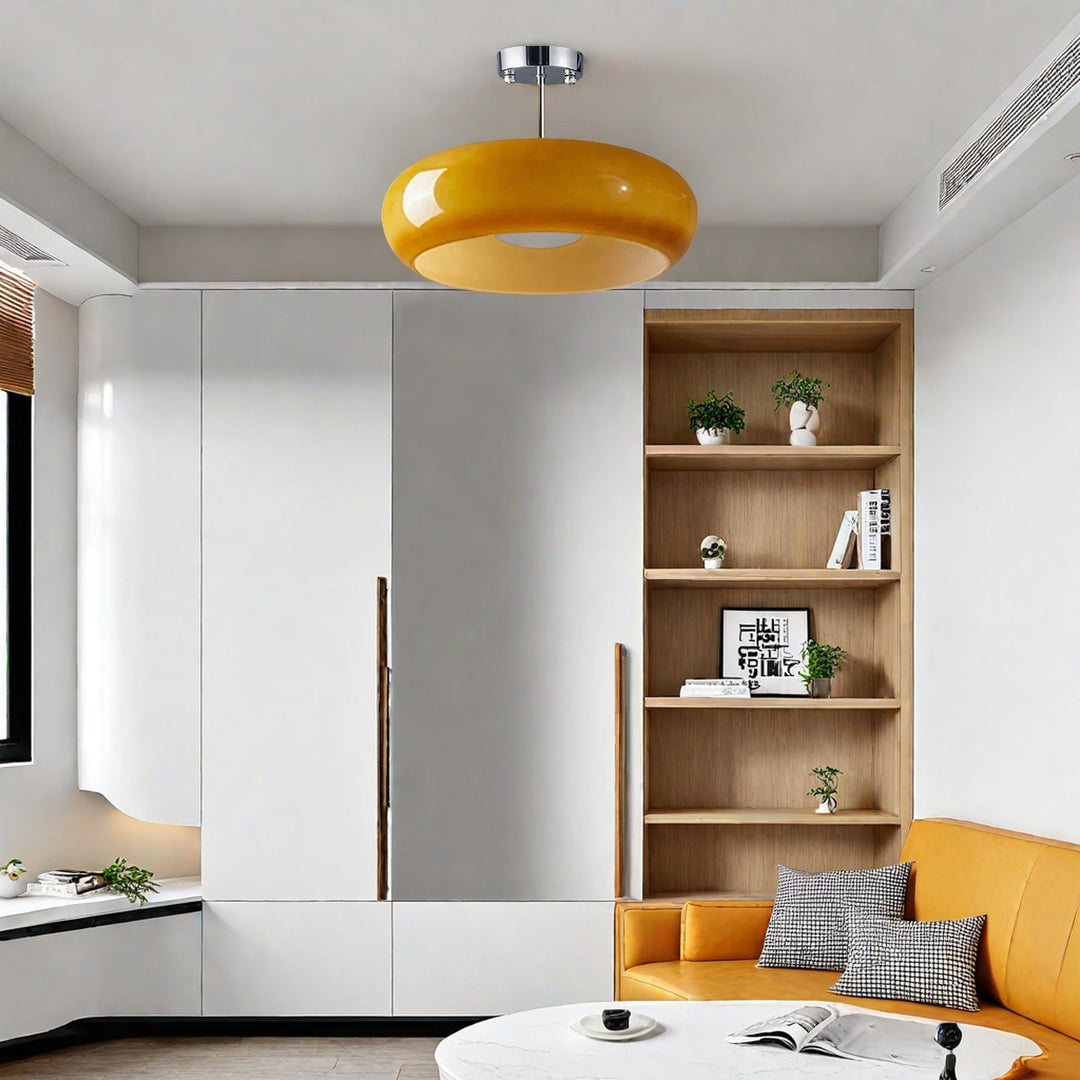 Retro Brass Bauhaus Glass Disc Ceiling Lamp