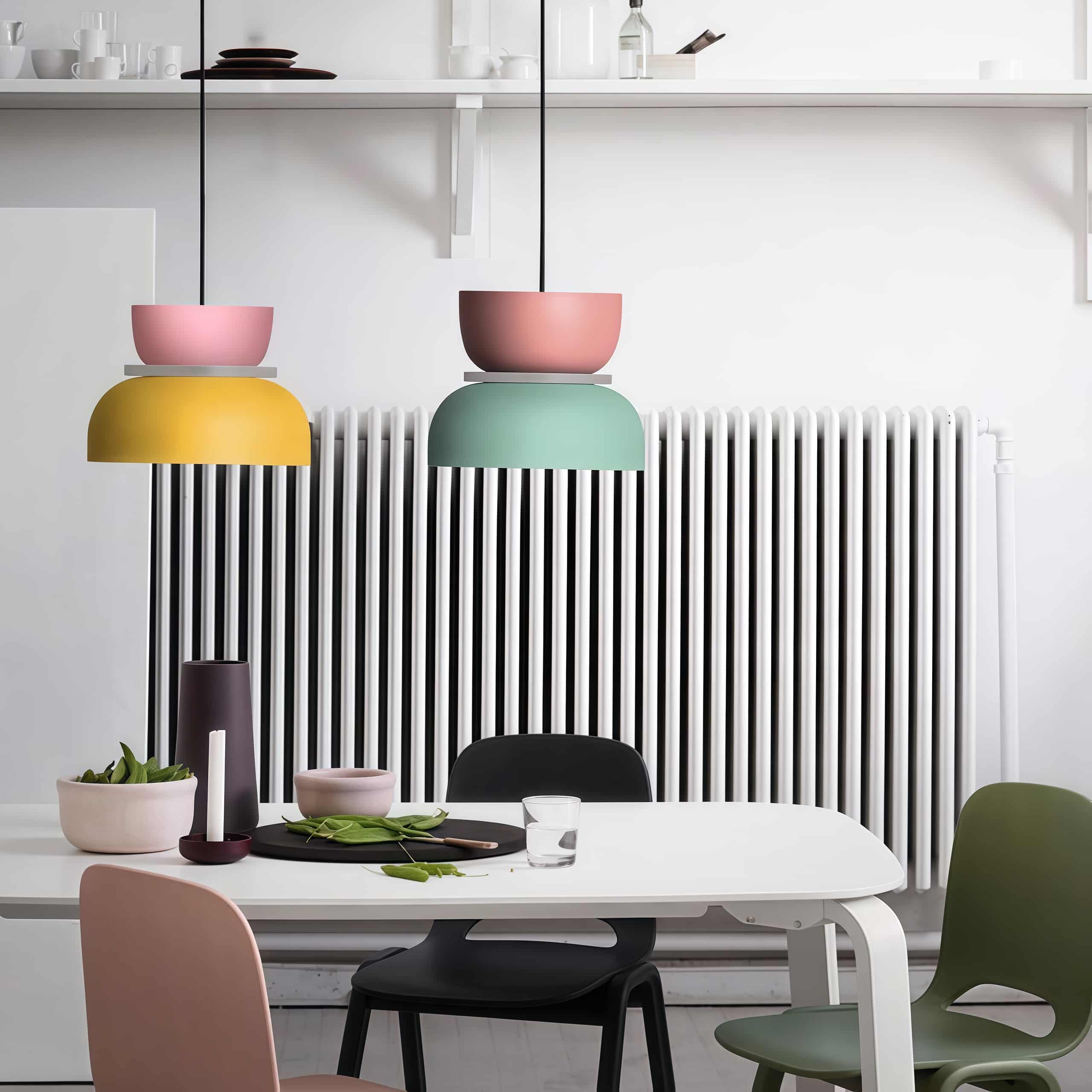 Nordic Style Macaron Pendant Light - Modern Color Block Bowl Shade Lamp