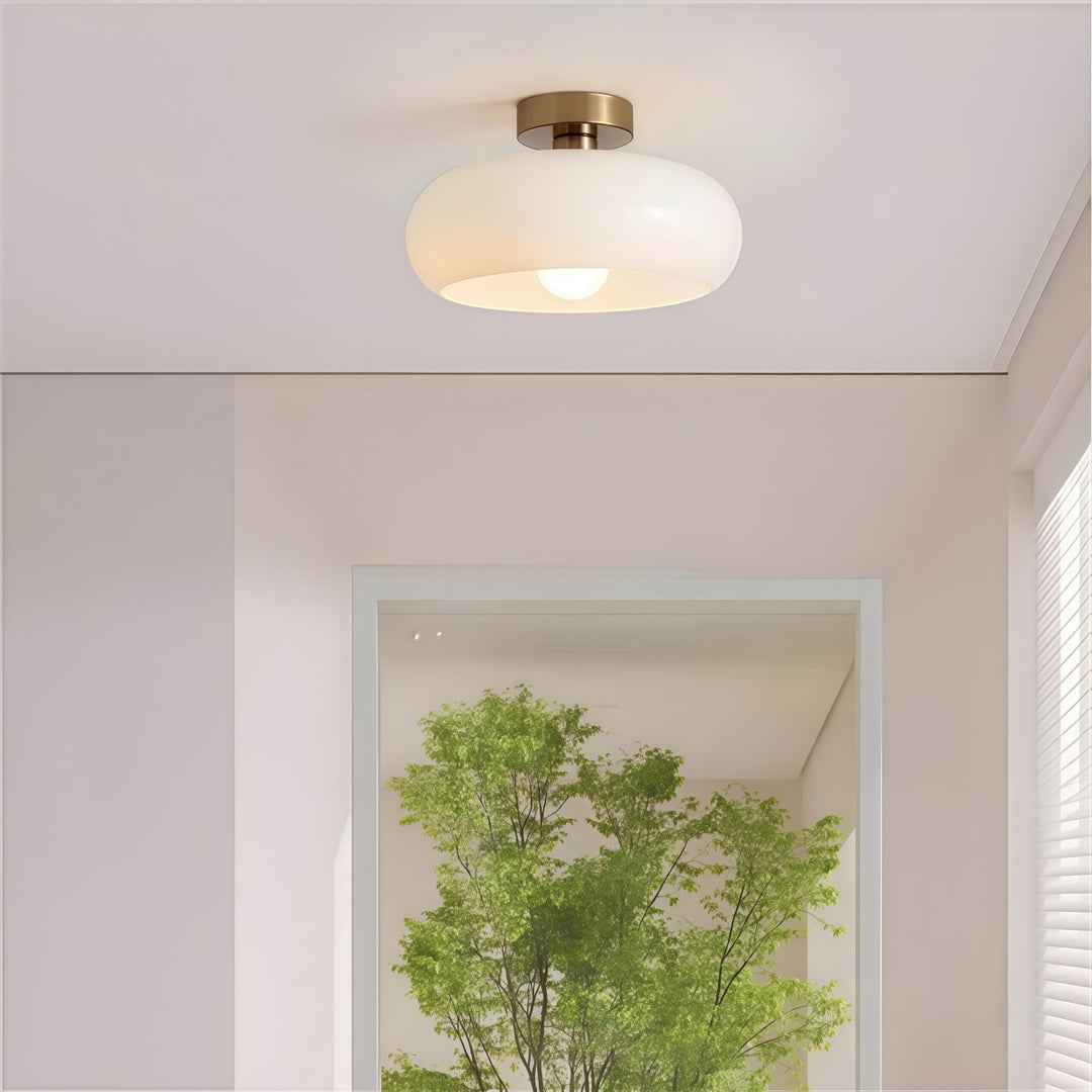 Retro Brass Bauhaus Glass Disc Ceiling Lamp