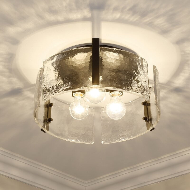 Modern Drum Water Ripple Ceiling Light - Glass Flush Mount Light
