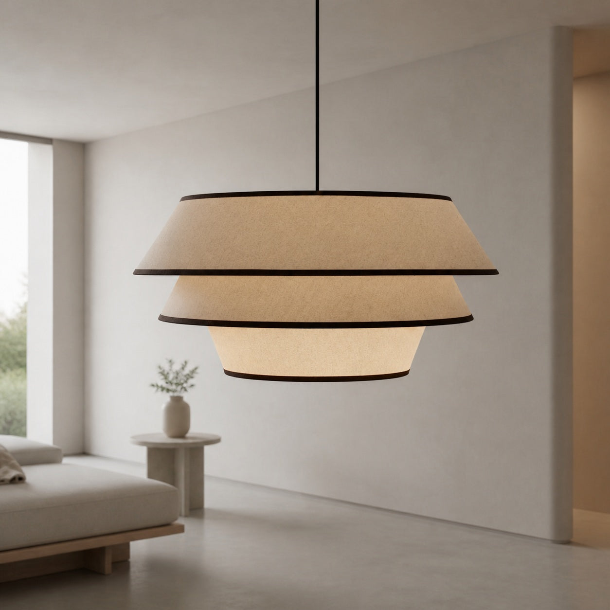 Tarivon Steel Frame Pendant with Fabric Shade – Modern Hanging Lamp for Dining Rooms