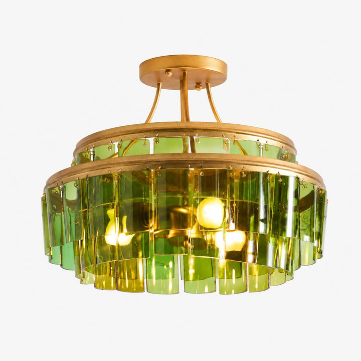 Verdura Glass Semi-Flush Mount - Elegant Green Glass Ceiling Fixture