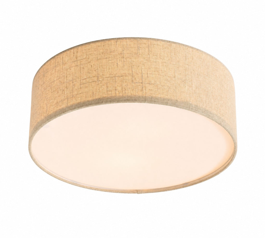 Dumora Linen Drum Ceiling Light - Flush Mount Iron Fixture with Fabric Shade