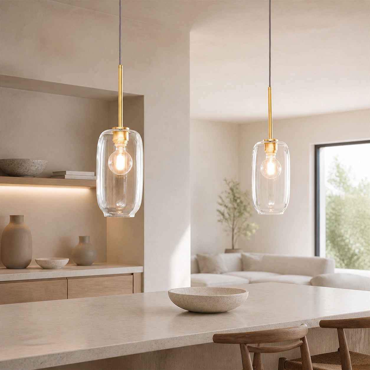 Lumivelle Pebble Pendant Light - Adjustable Glass Shade - Modern Lighting