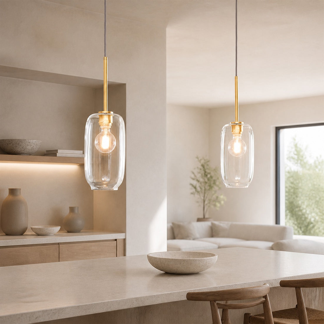 Lumivelle Pebble Pendant Light - Adjustable Glass Shade - Modern Lighting
