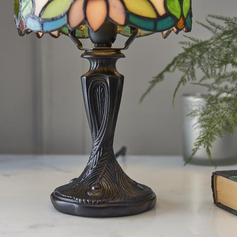 Calyra Vintage Floral Stained Glass Table Lamp - Art Deco Tiffany Style Accent Light for Bedside and Living Room