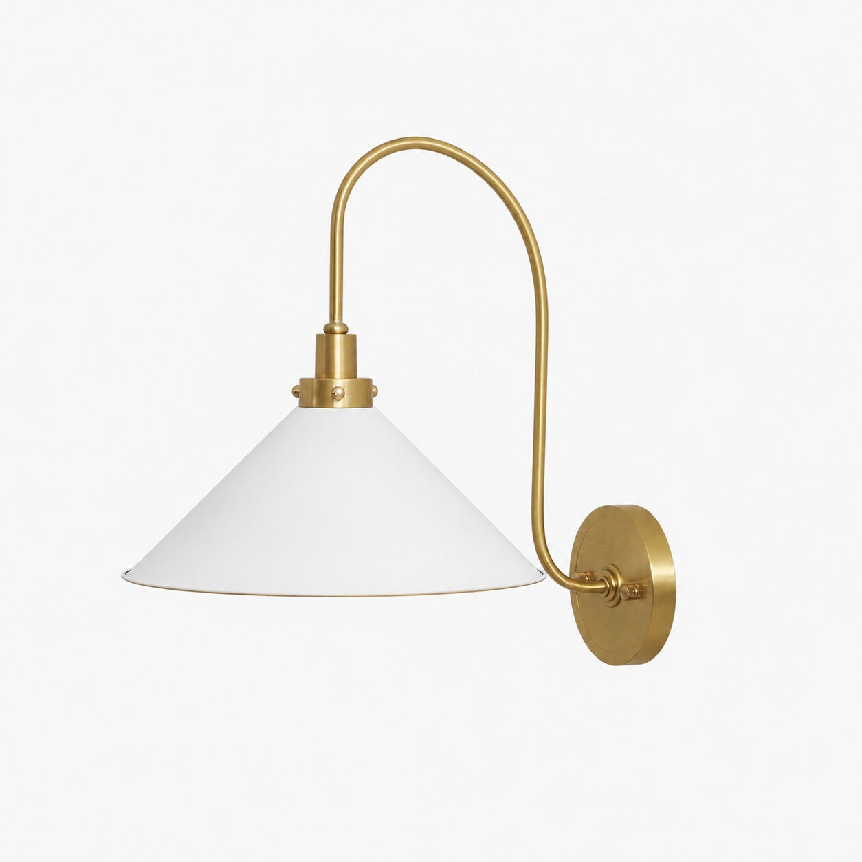 Ivoran Brass Gooseneck Wall Sconce - Curved Arm Dome Shade Light for Bedroom and Hallway