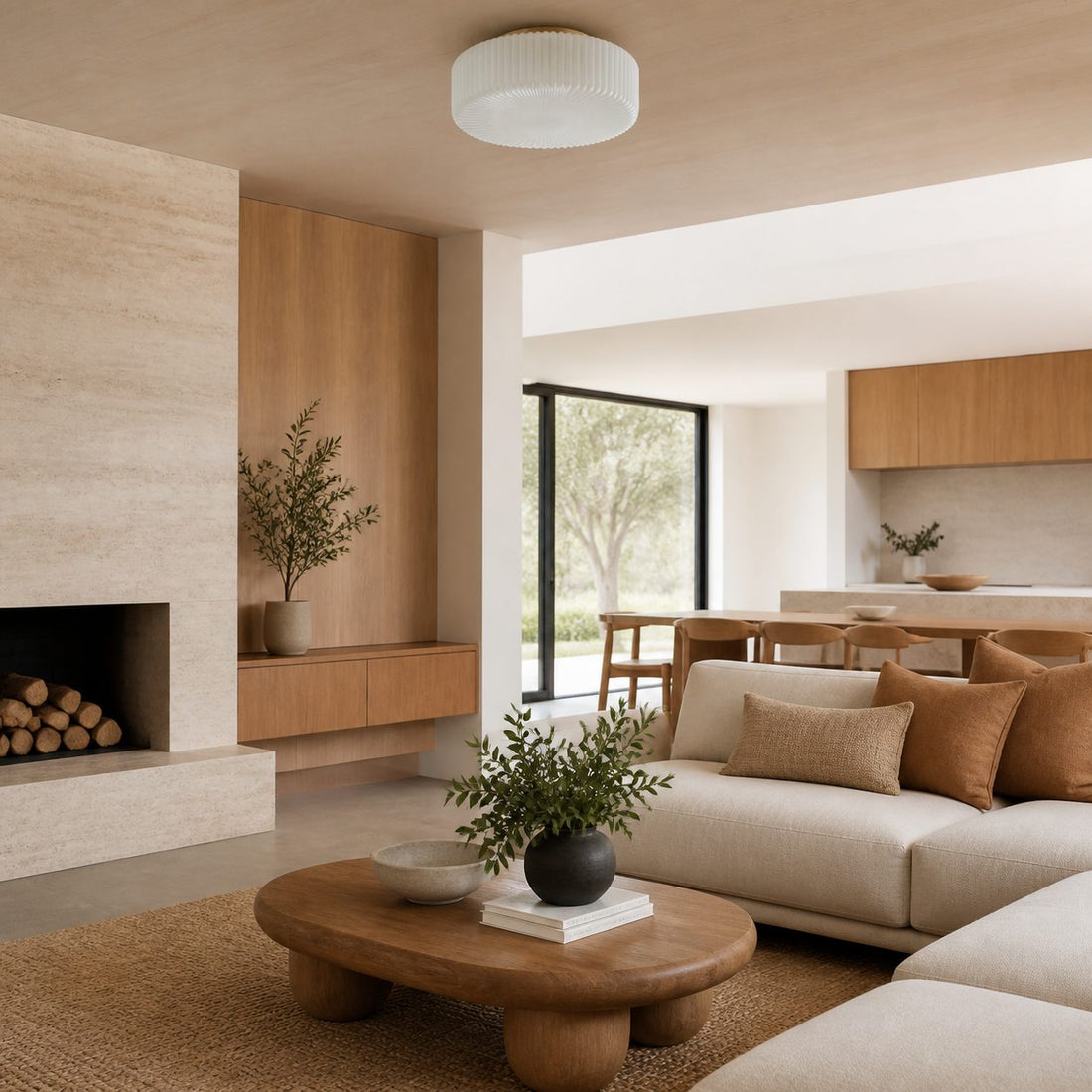 Lunorib Contemporary Opaline Glass Ceiling Fixture - Textured Ribbed Metal Lighting for Living Areas