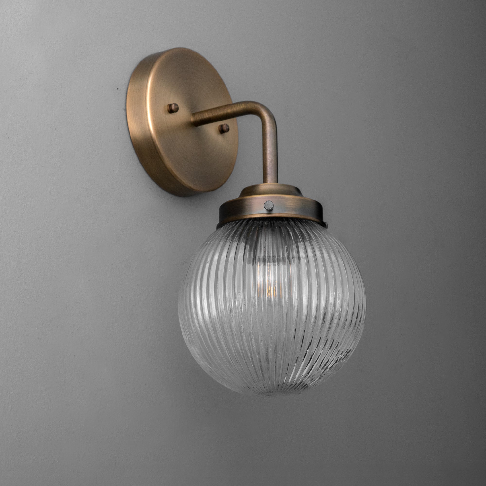 Glorica Glass Aged Brass Wall Sconce - Ribbed Glass Shade Industrial Style Lighting