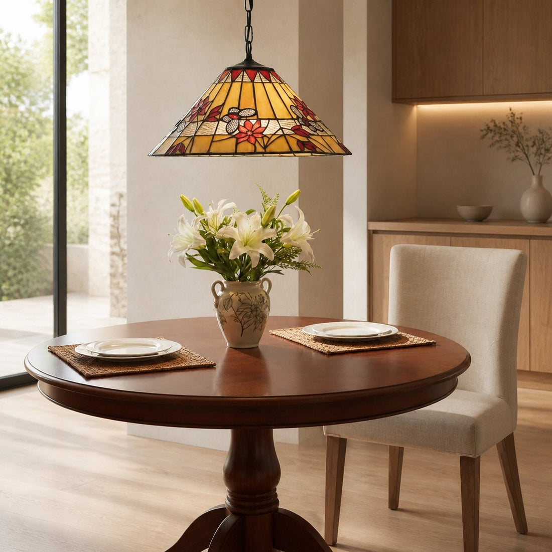 TF Butterfly Pendant Light – Stained Glass Design Hanging Lamp for Dining Hallway and Living Room