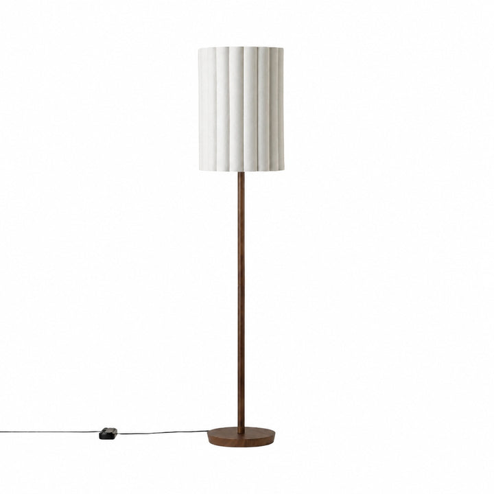 Linbron Walnut Wood Floor Lamp with Fluted Linen Shade – Modern Natural Home Decor