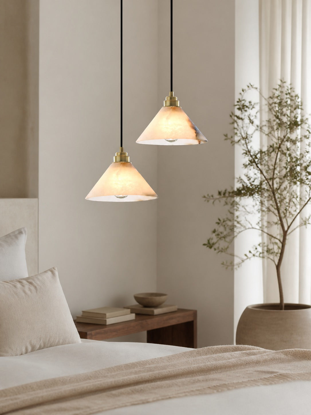 Conical Brass Alabaster Pendant Lamp