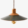 Dark green leather and natural wood pendant lamp