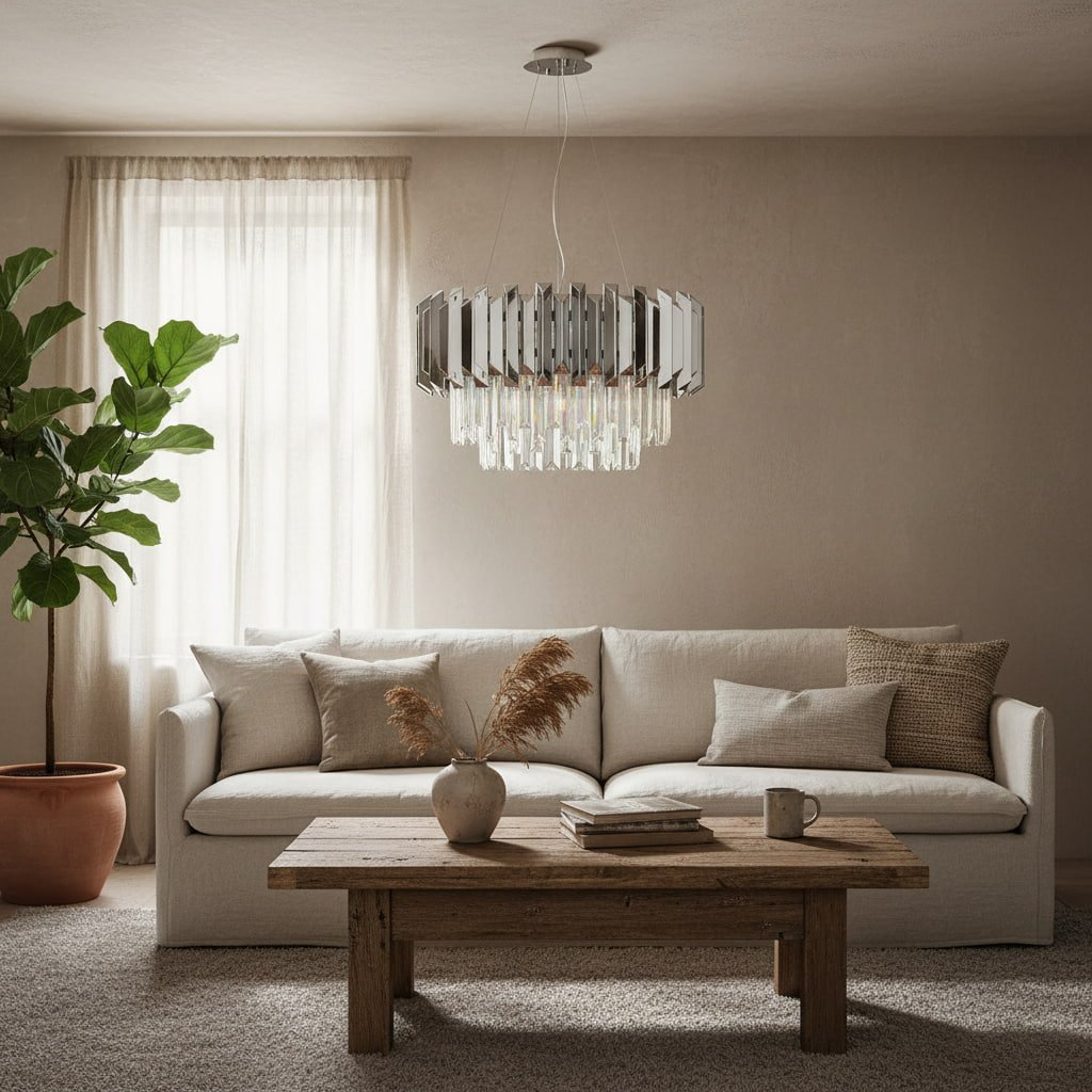 Virelia Contemporary Crystal Pendant Light – Layered Crystal Shade Ceiling Fixture for Dining or Living Room