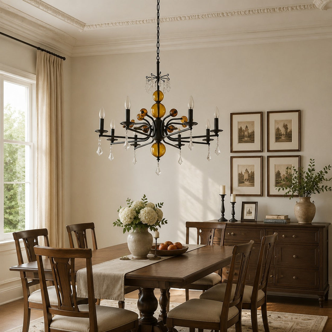 Amber Glass French Candle Chandelier