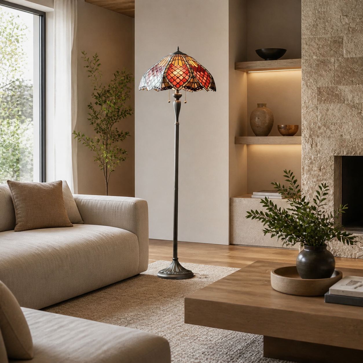 TF Orsino Decorative Tiffany Style Floor Lamp - Artistic Stained Glass Lamp for Bedroom