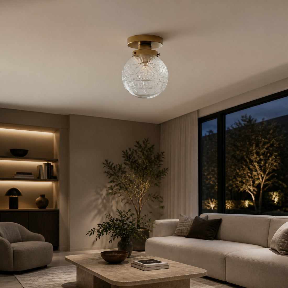 Naveliro Sphere Glass Flush Mount Ceiling Light - Timeless Design for Living Room and Kitchen