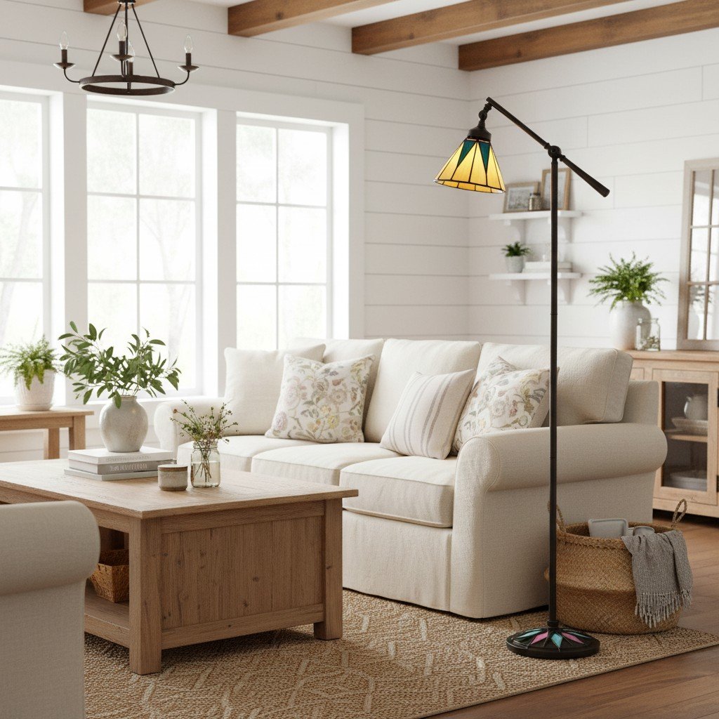 TF Dark Star Tiffany Task Floor Lamp – Art Deco Stained-Glass Floor Light for Living Room