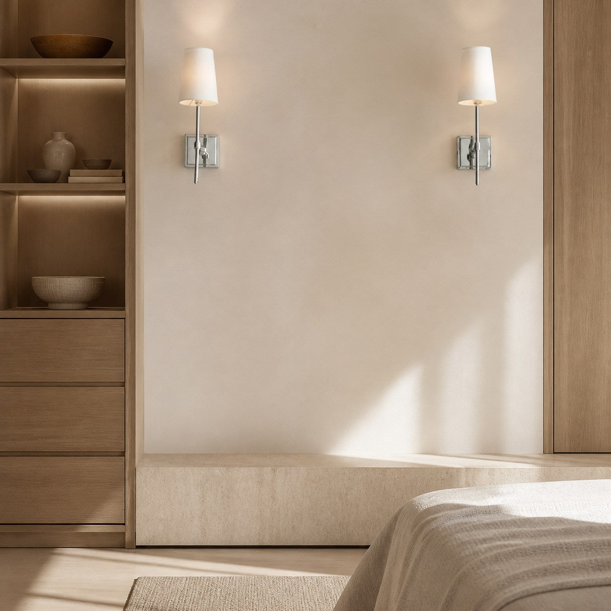 Derlina White Linen Shades Wall Lamp – Retro Metal Multi-Head Lighting Fixture