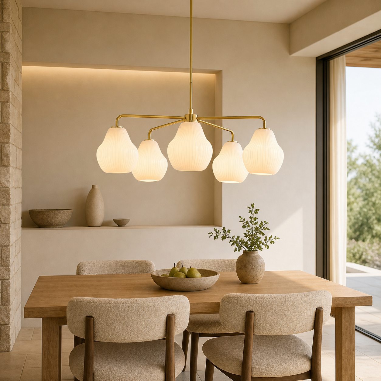 Rivrona 5-Light Chandelier for Entryway - Ribbed Glass Modern Lighting