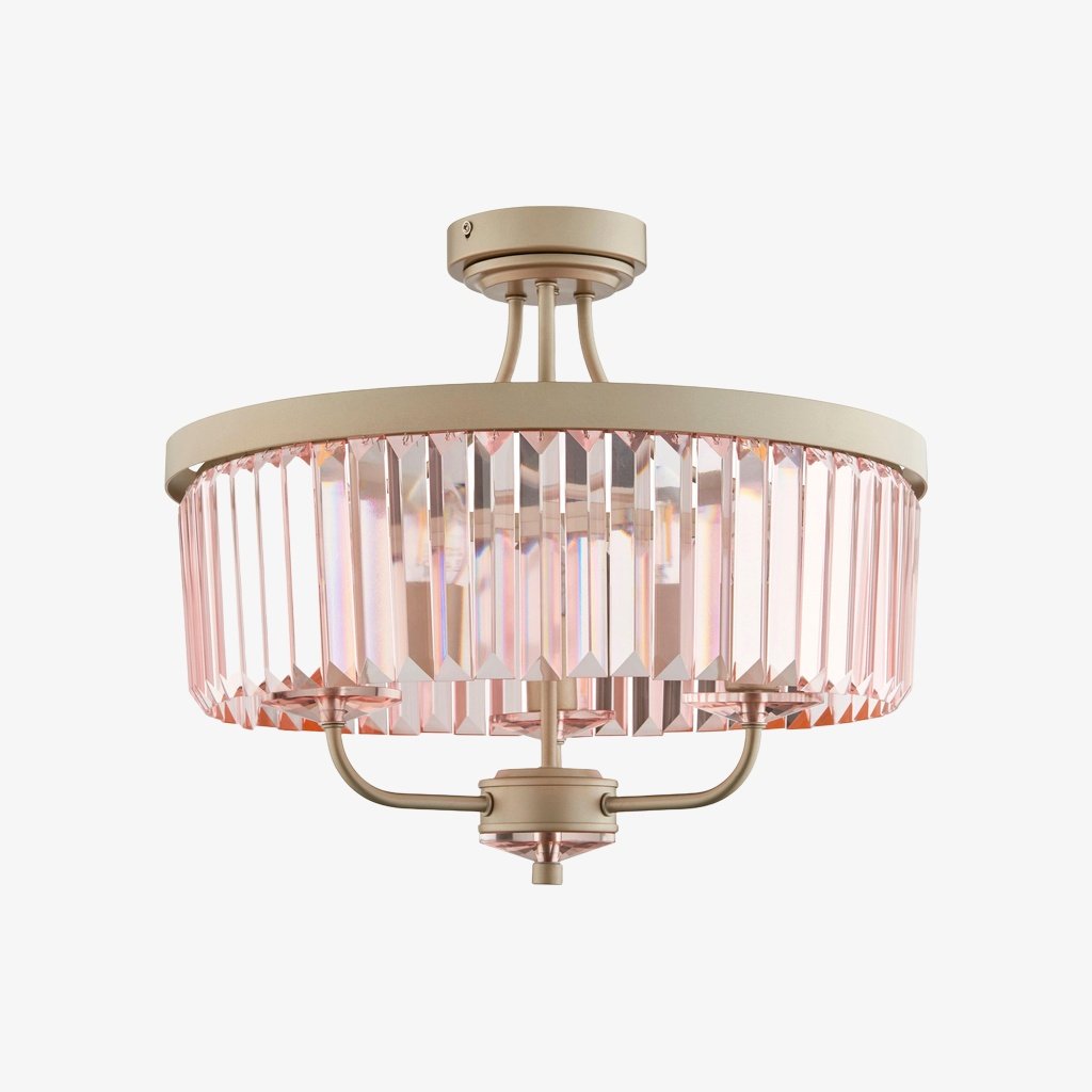 Beveline 3 Light Round Semi Flush - Faceted Cut Glass Shade Metal Finish for Hallways and Bedrooms