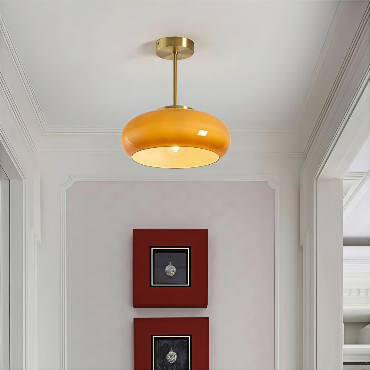 Nordic Style Bauhaus Glass Ceiling Lamp - Retro Brass Glass Disc Light
