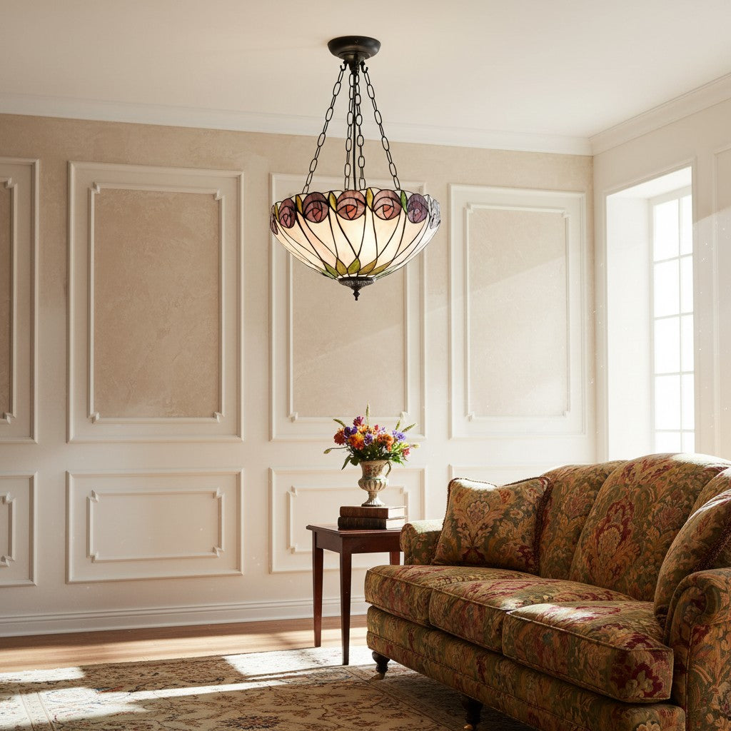 TF Hutchinson Tiffany Pendant Light - Inverted Art Glass Adjustable Pendant Light for Home