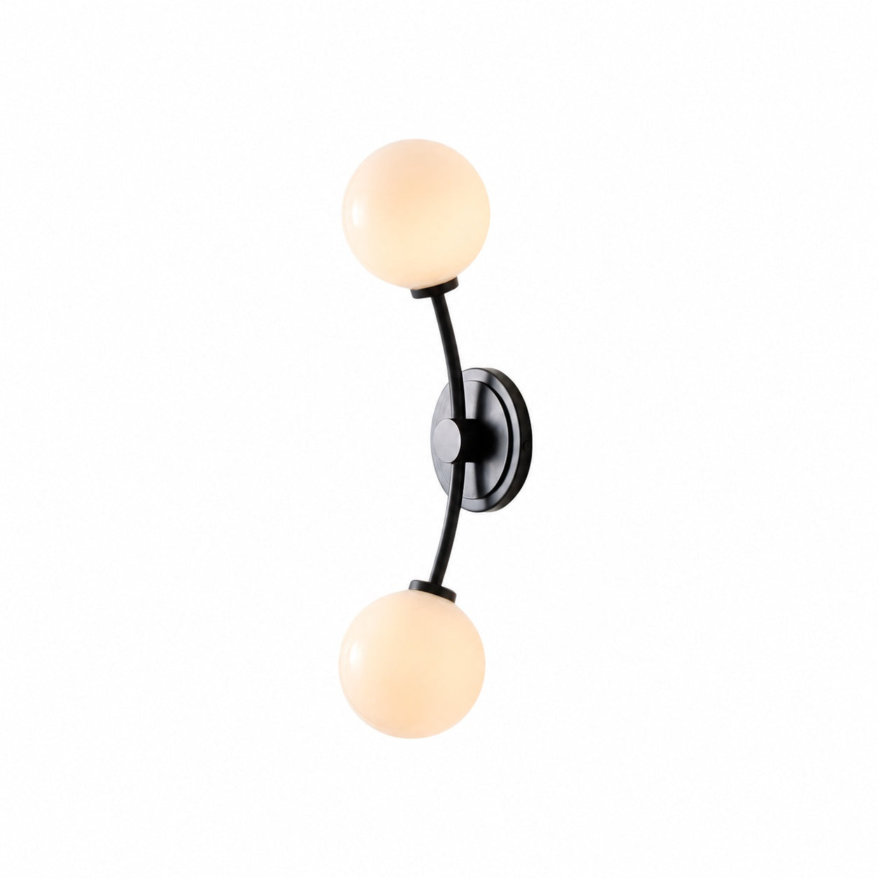 Arden Glass 2 Light Iron Wall Sconce - Modern Curved Design for Bathroom or Hallway
