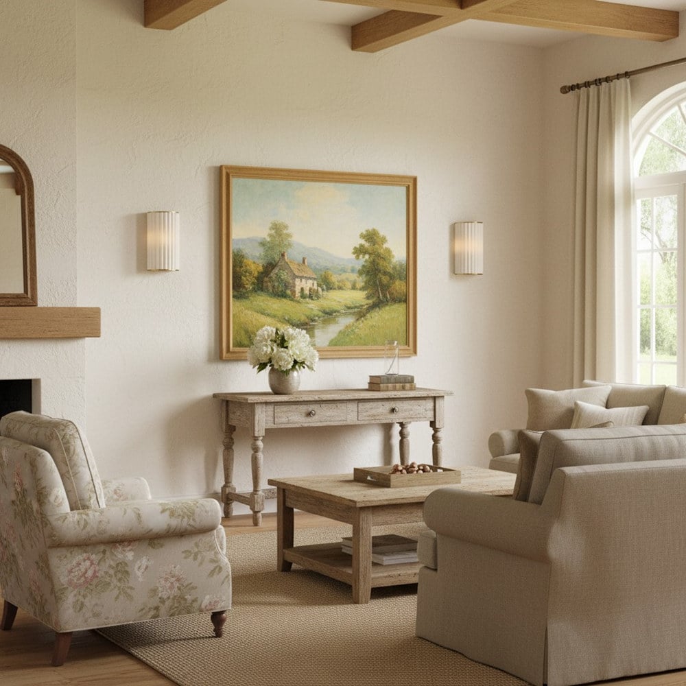 Duova Scalloped Wall Lamp - Antique Brass with Linen Fabric Suitable for Living Room and Bedroom
