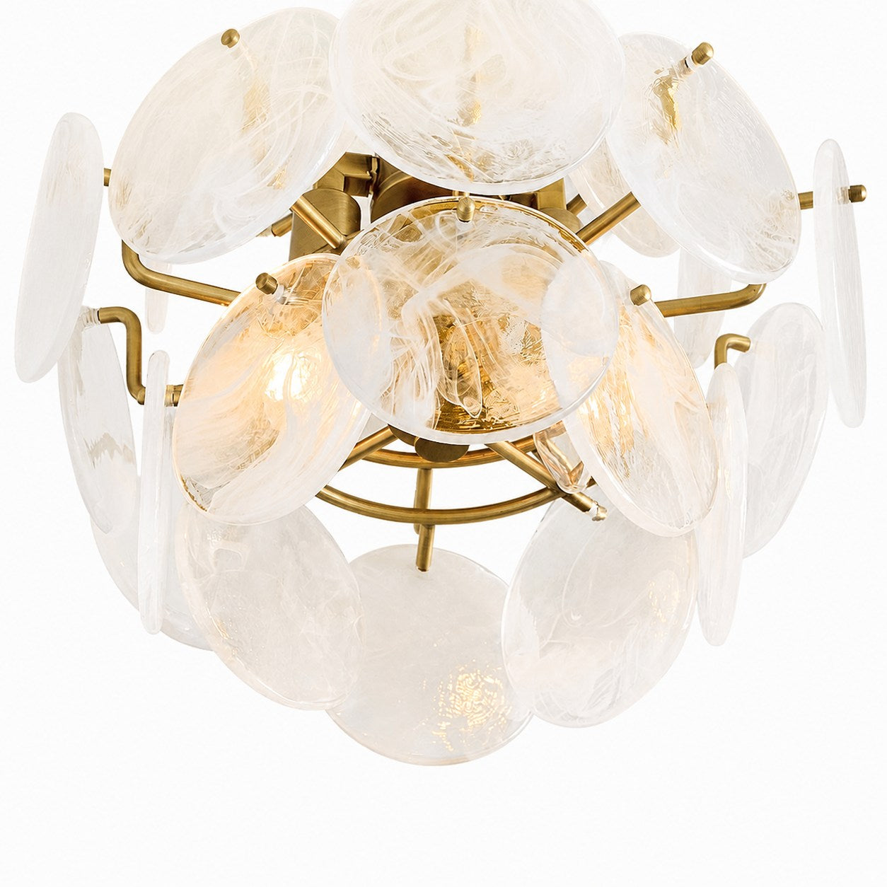 Sevra Cascading Glass Disc Round Flush Mount - Vintage Brass Ceiling Light