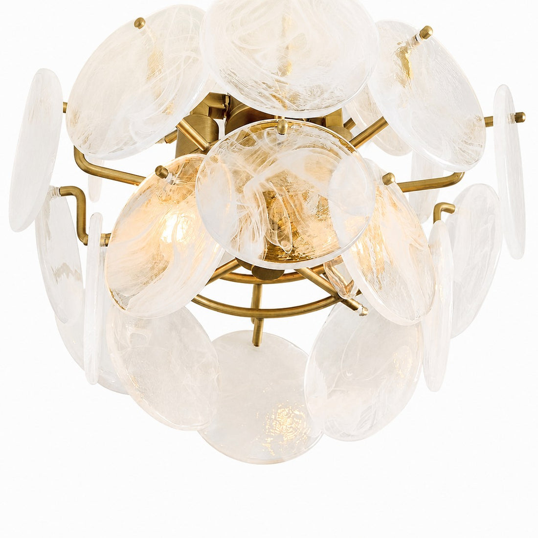 Sevra Cascading Glass Disc Round Flush Mount - Vintage Brass Ceiling Light