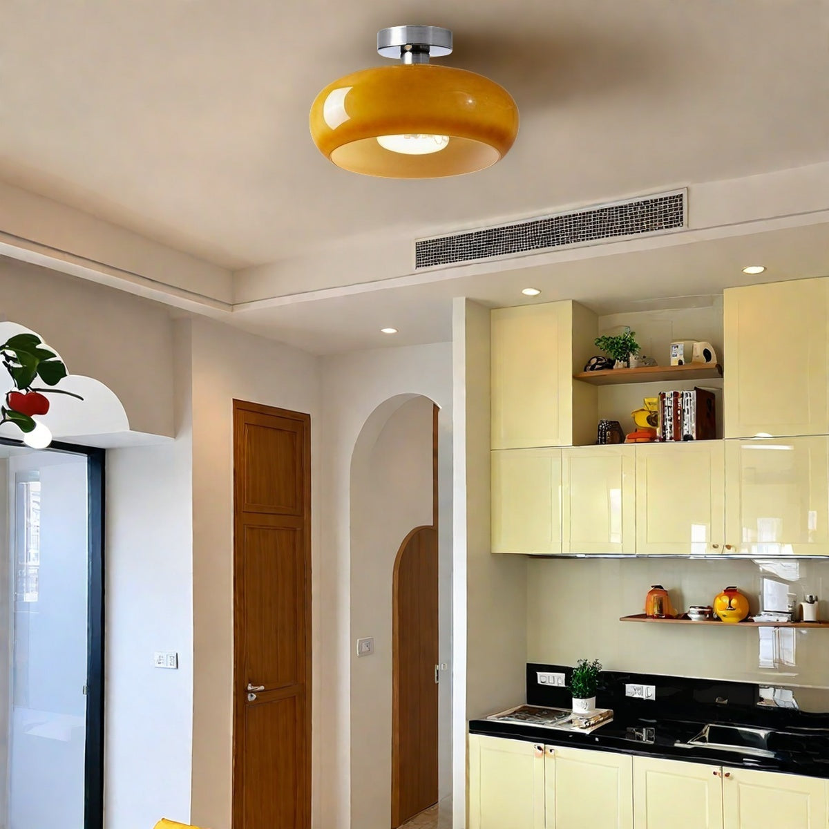 Nordic Style Bauhaus Glass Ceiling Lamp - Retro Brass Glass Disc Light