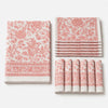 Folded soft coral vine floral cotton linen tablecloth set