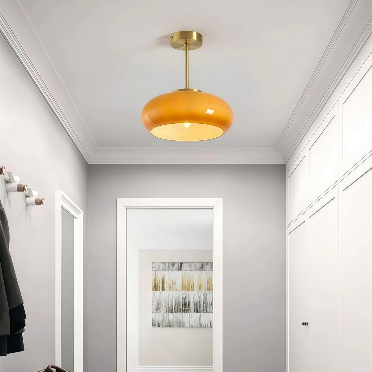 Nordic Style Bauhaus Glass Ceiling Lamp - Retro Brass Glass Disc Light