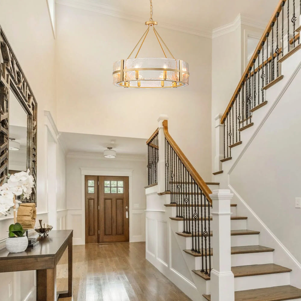 Modern Wide Drum Pendant Lamp – Clear Glass Chandelier For Living Room