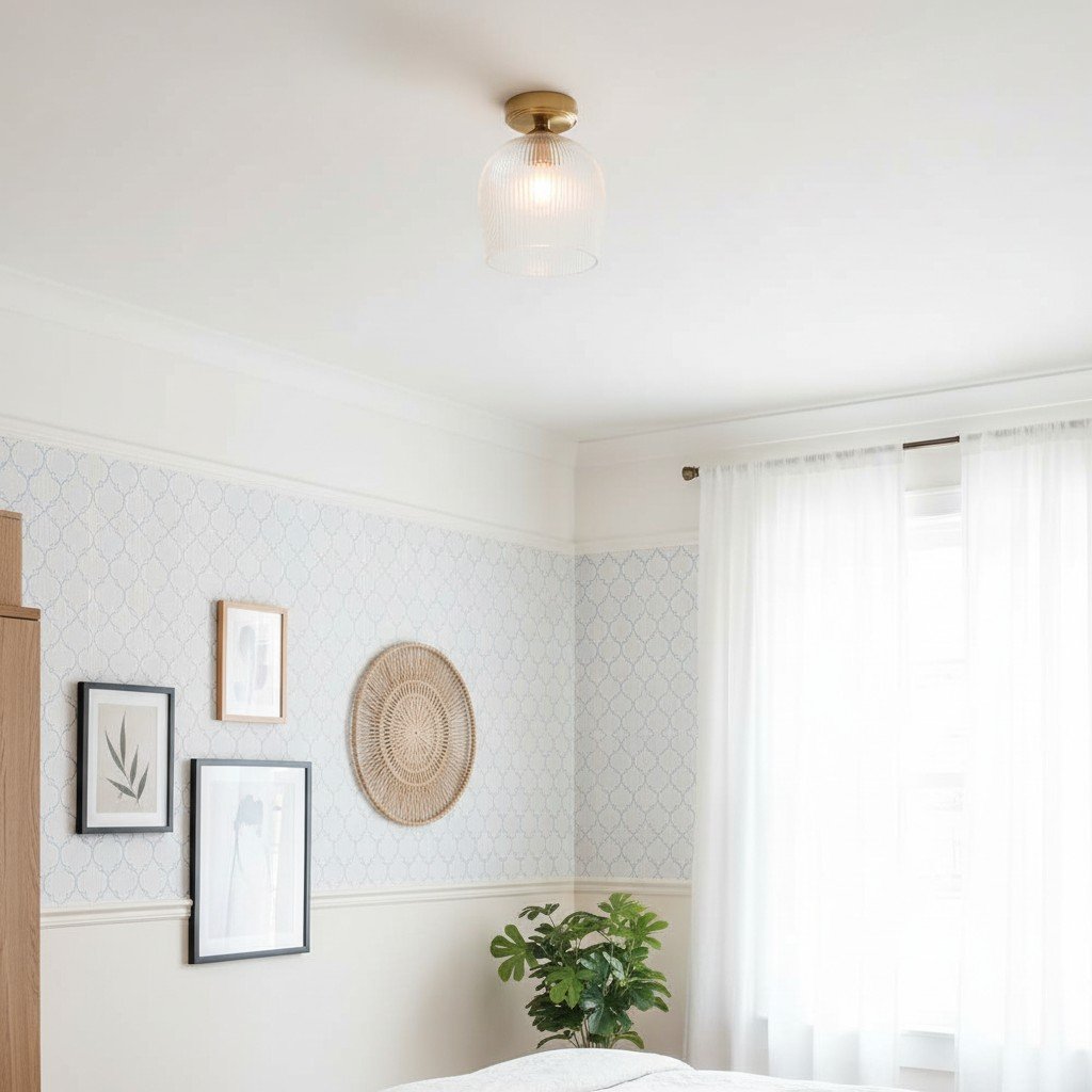 Brazara Dome Ceiling Light - Industrial Ribbed and Clear Glass for Living Room