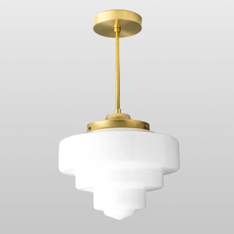 Geotower Glass Brass Pendant Light – Art Deco Opal Globe Ceiling Fixture