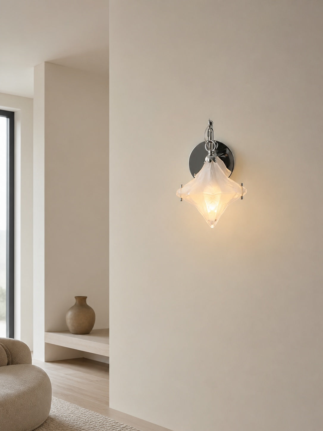 Art Deco Star Wall Sconce - Frosted Glass Light for Hallway - Astris Selene