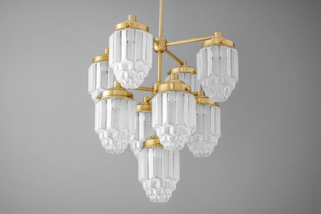 Tierlux Glass Textured Brass Chandelier – Timeless Lighting with Style