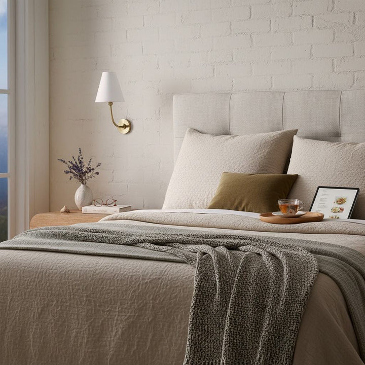 Roven Rechargeable Wall Sconce - Modern Cordless Fabric Shade for Bedroom