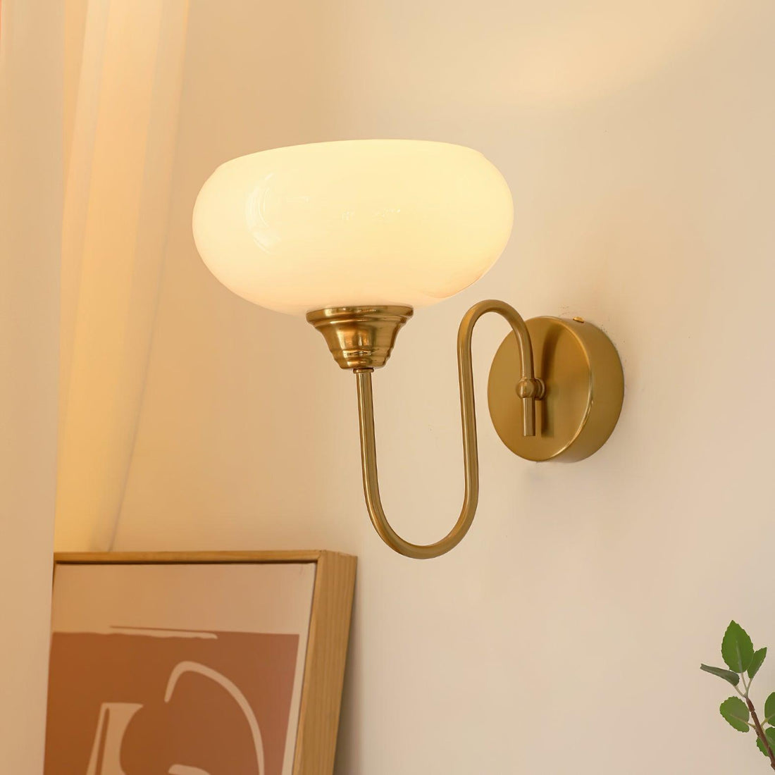 Bauhaus Wind Cream Glass Shade Metal Curved Pole Wall Sconce