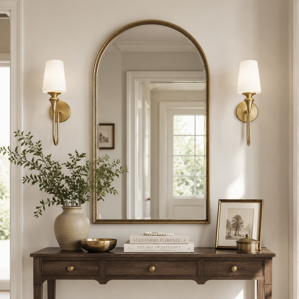 French Antique Brass Glass Wall Sconce