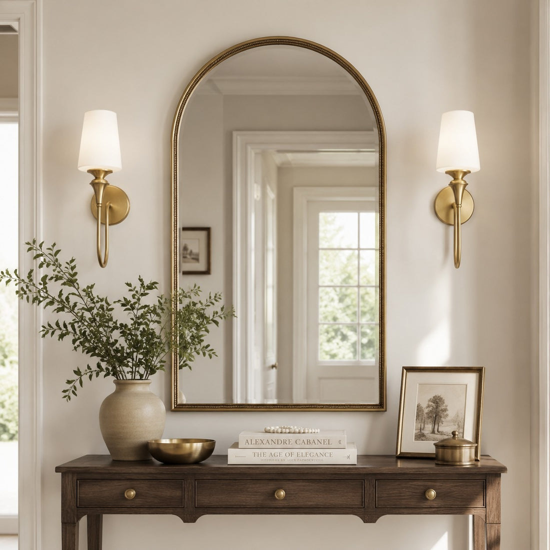 French Antique Brass Glass Wall Sconce