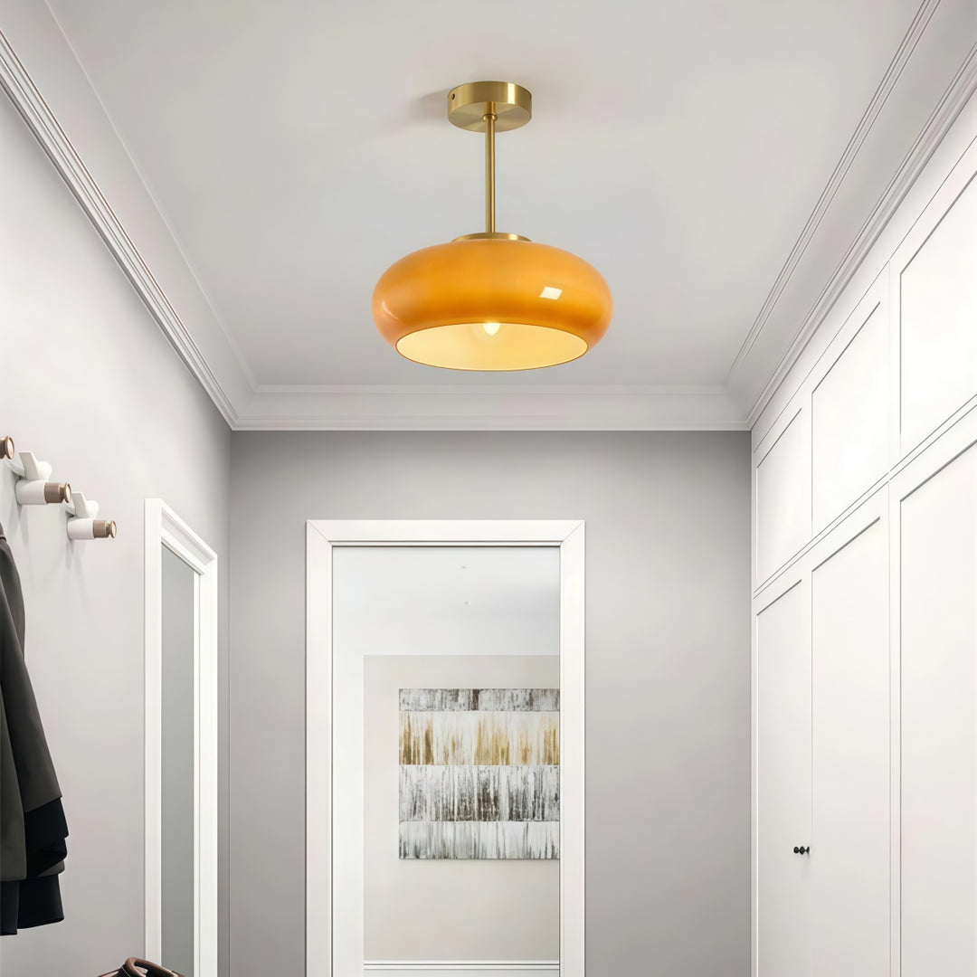 Retro Brass Bauhaus Glass Disc Ceiling Lamp