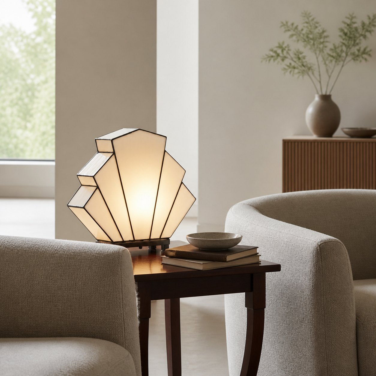Kelsar Classic Stained Glass Table Lamp – Hand Cut Stained Glass Art Deco Table Lamp for Living Room or Bedroom