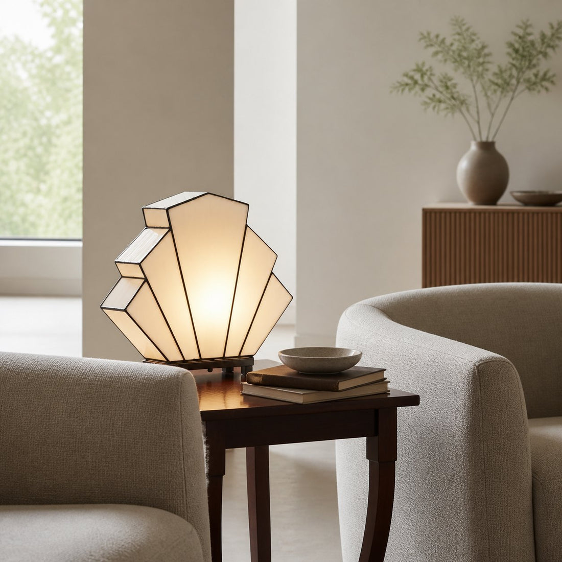 Kelsar Classic Stained Glass Table Lamp – Hand Cut Stained Glass Art Deco Table Lamp for Living Room or Bedroom