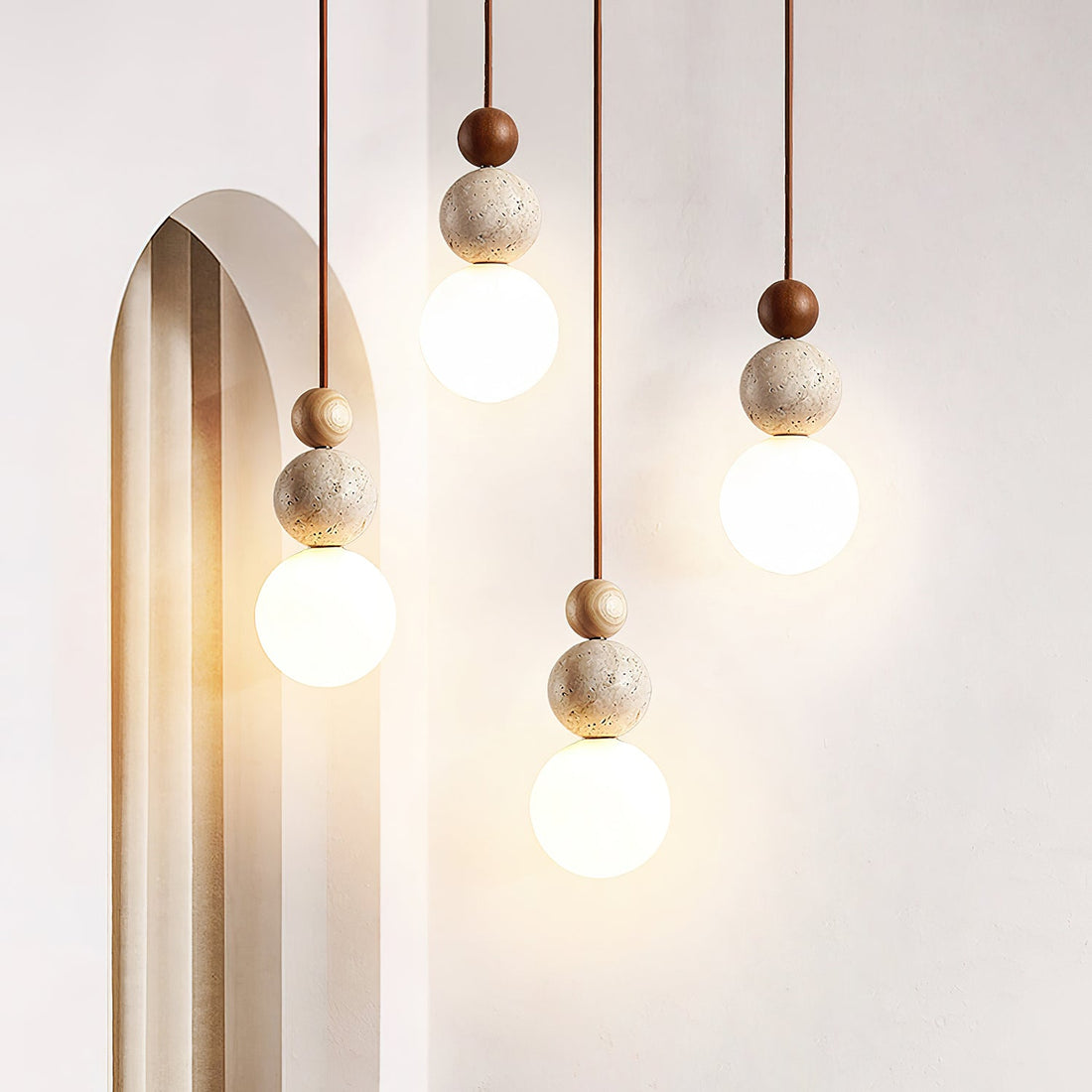 Modern Travertine Stone Globe Pendant Lamp