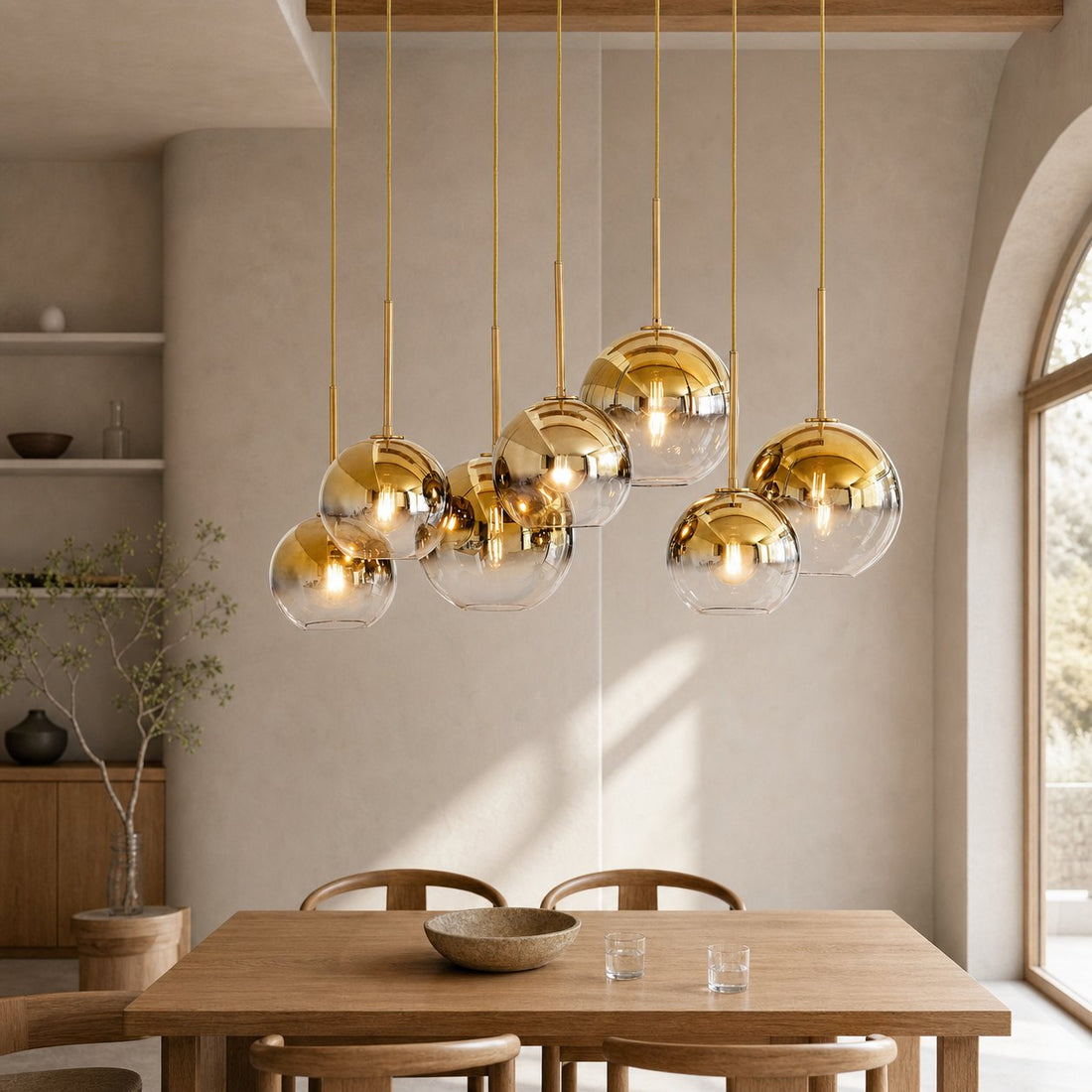 Selvion Elegant 7-Light Globe Chandelier – Glass Pendant Light